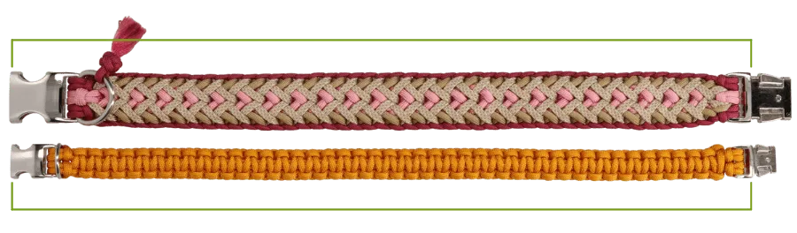 2 paracord hondenhalsbanden met dezelfde lengte wanneer plat