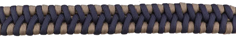 Zawbar knoop in twee kleuren koord, blauw en beige, gebruikt voor armband